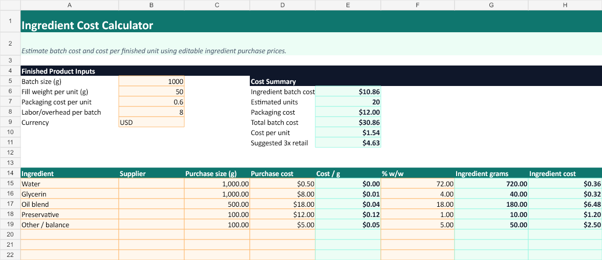 Cosmetic Formula Calculator & Batch Record Toolkit screenshot 2